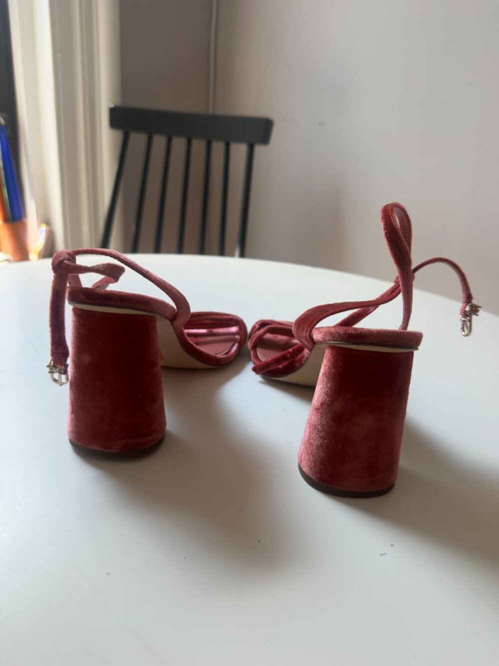 Pink Crushed Velvet Kia Block Heels (size 8, like new) - Picture 6 of 14